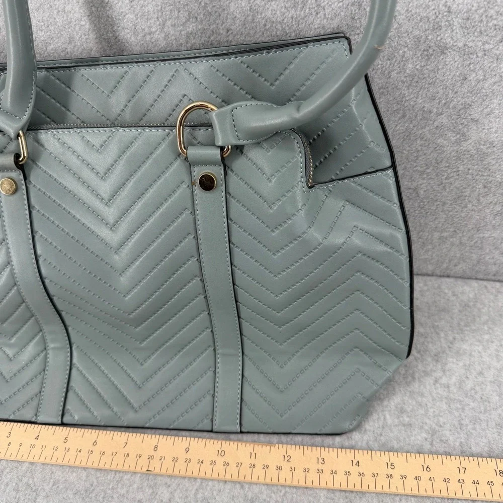 Segolene Paris Blue Grey Chevron Quilted Satchel Handbag Gold Hardware Large